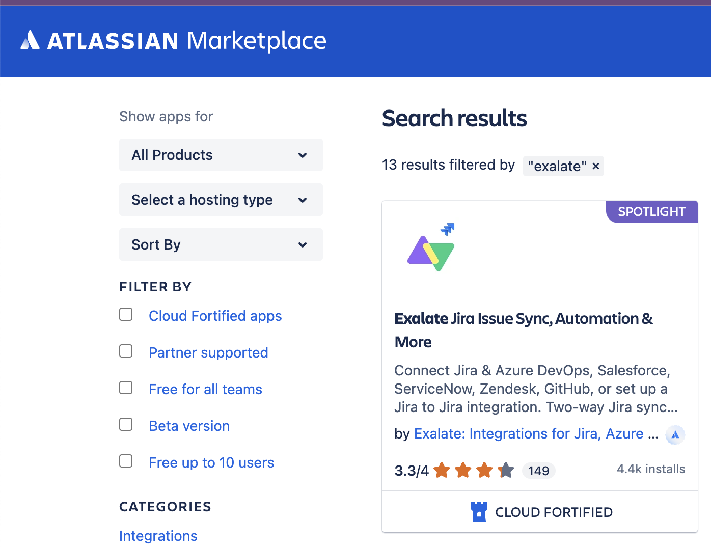 Exalate app in the Atlassian marketplace